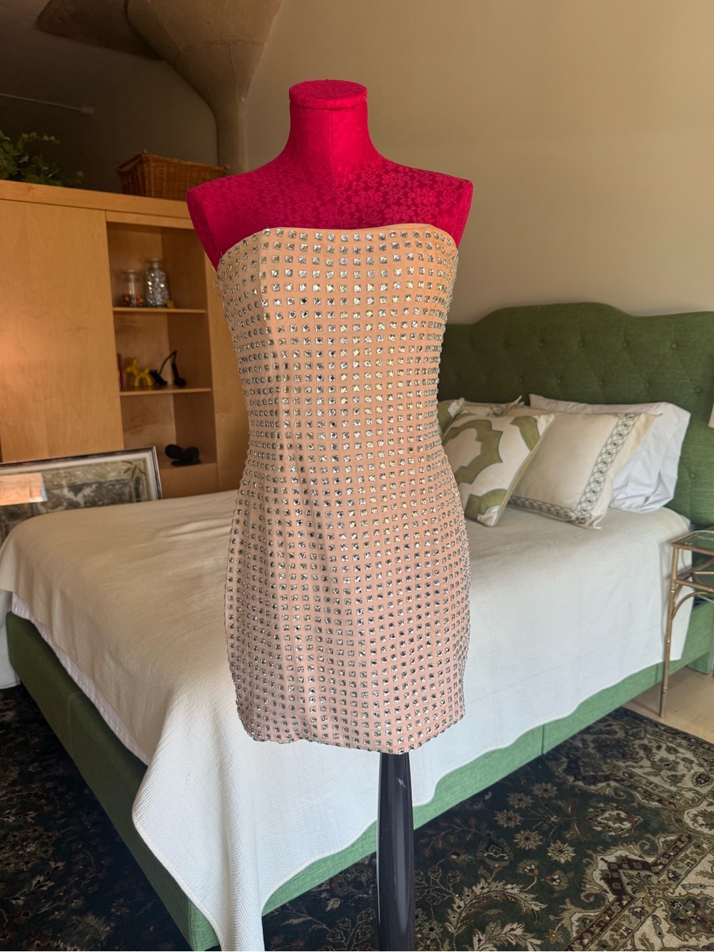 Zara Nude Crystal-Embellished Mini Dress